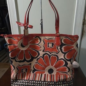 Coach Floral Canvas Tote in Red, Black, Cream